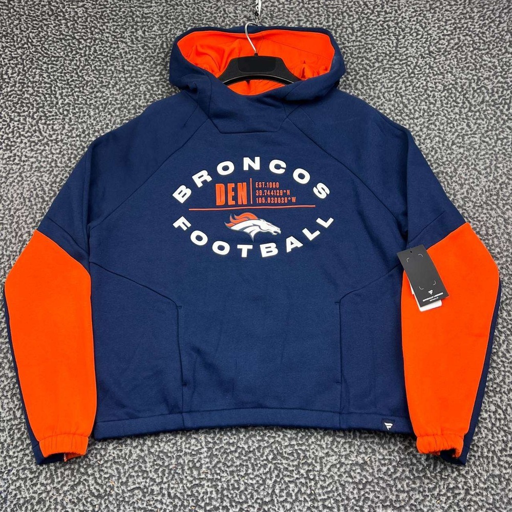 Denver Broncos Hoodie Women Medium Navy Orange Fleece Fanatics Long Sleeve New M